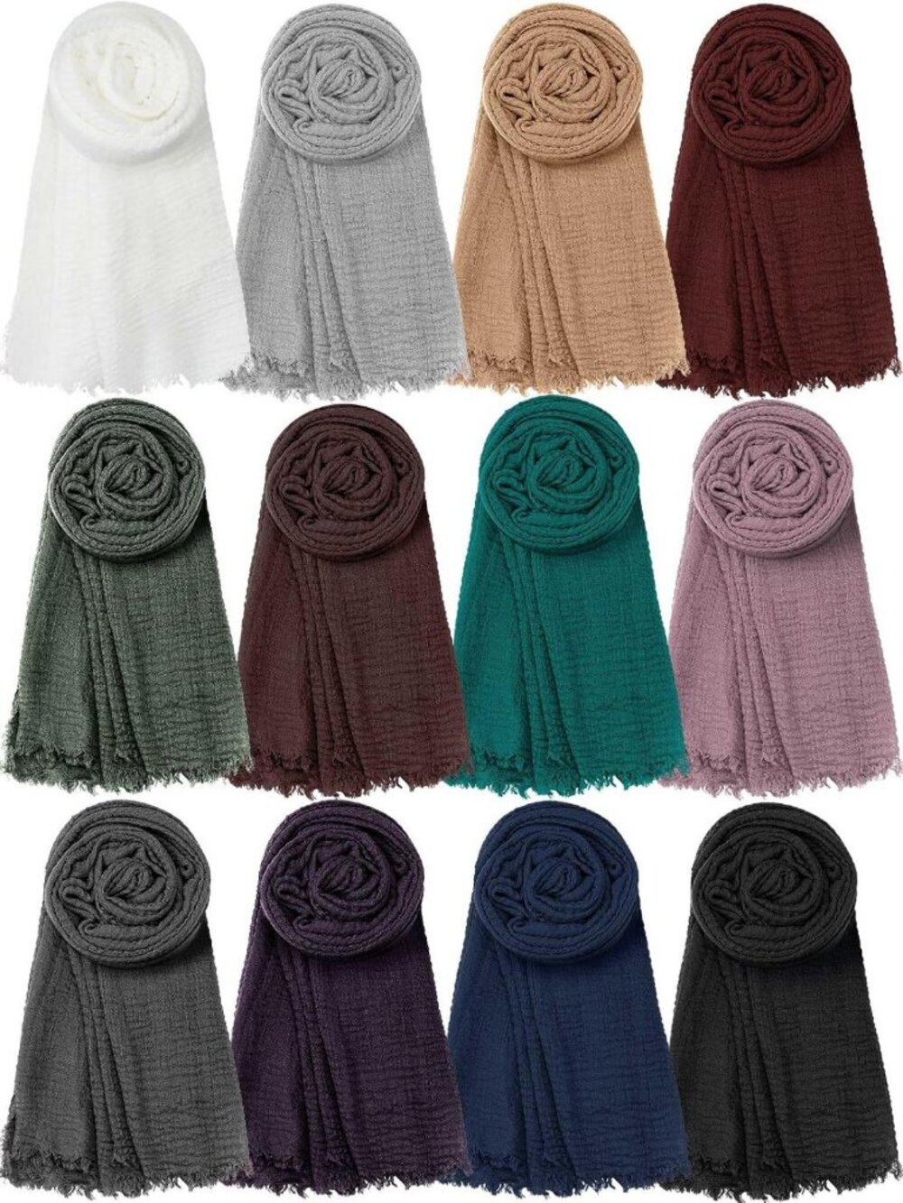 12 Pcs Lightweight Soft Cotton Hijab Scarves - Long Fashionable Head Wraps